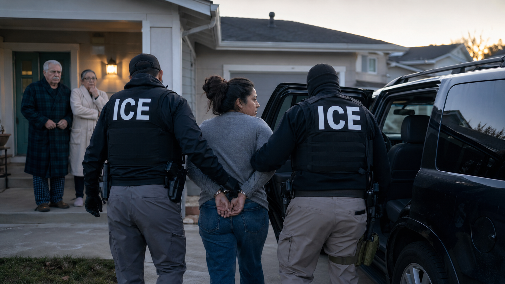 An ICE arrest at a suburban home in the early morning